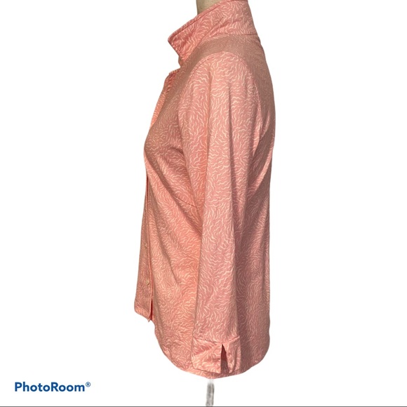 J. McLAUGHLIN TOP PINK WHITE BUTTONS COLLAR 3/4 SLEEVE SIZE L - Picture 6 of 11